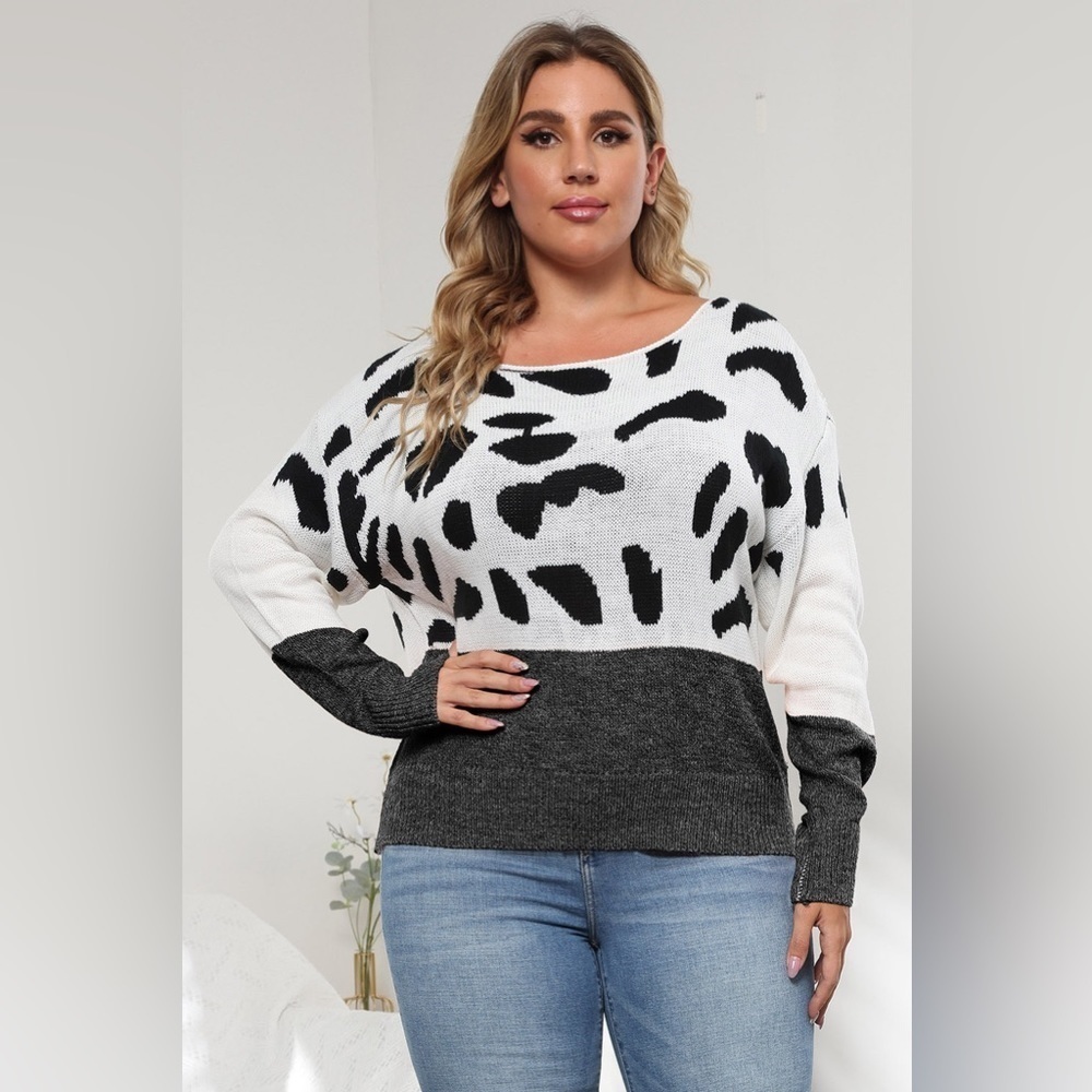 Roaring Fashion Color Block Leopard Sweater